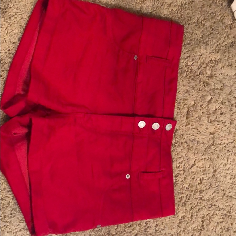 Red jean shorts
